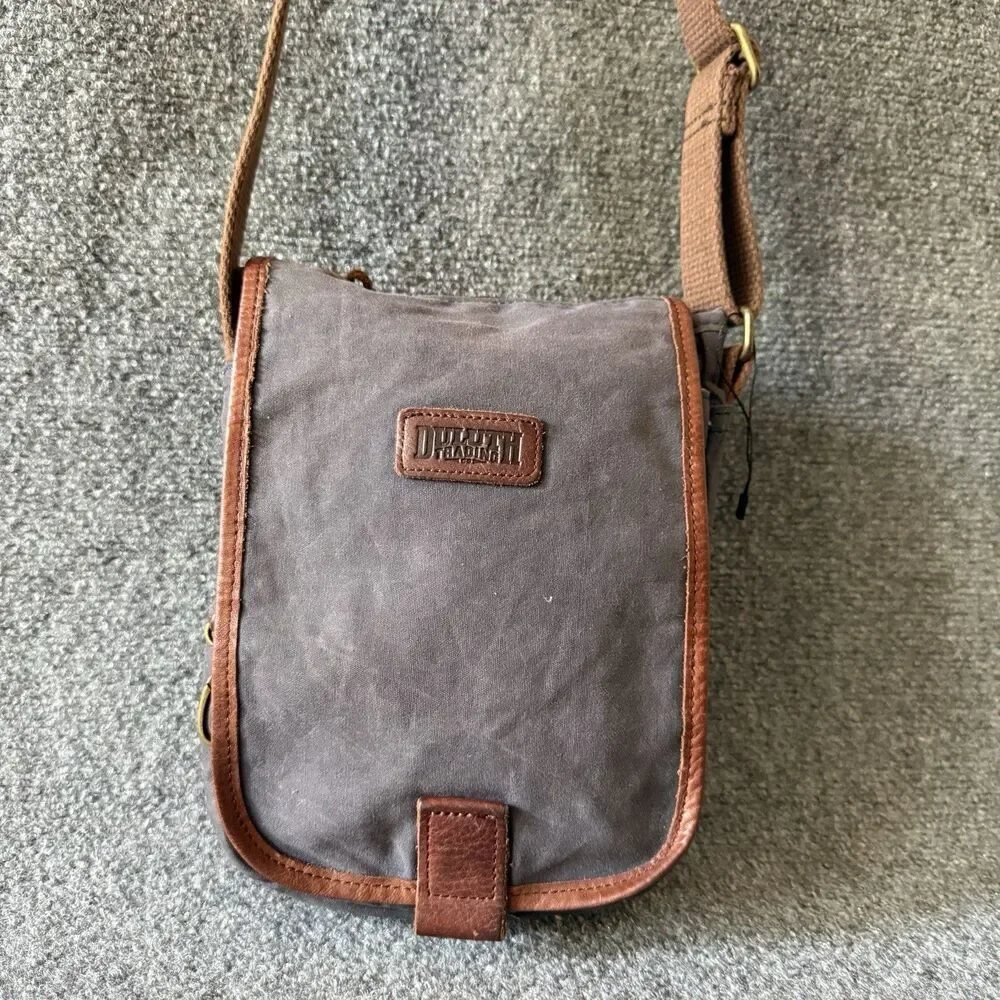 Duluth Trading Messenger Bag Gray/Brown Crossbody Adjustable Strap Pockets